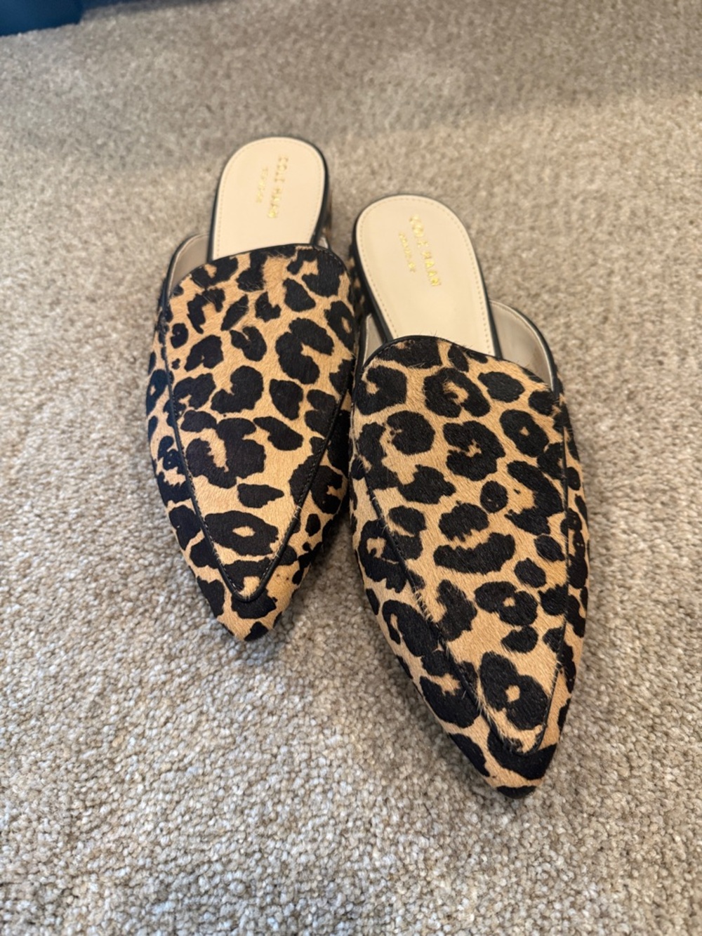 Cole Han Grand os Leopard Print Pointed Slip-On Mules - Tan & Black